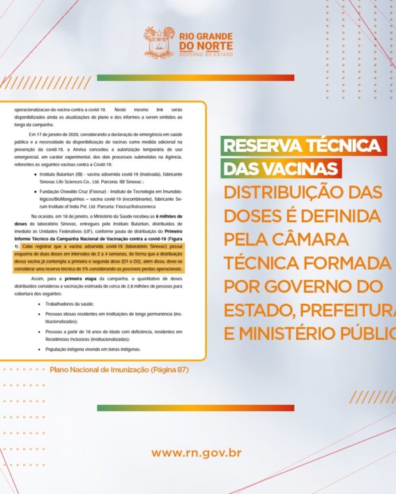 Vacinação: distribuição de doses da reserva técnica é definida pela Câmara Técnica formada por Governo do Estado, Prefeituras e Ministério Público