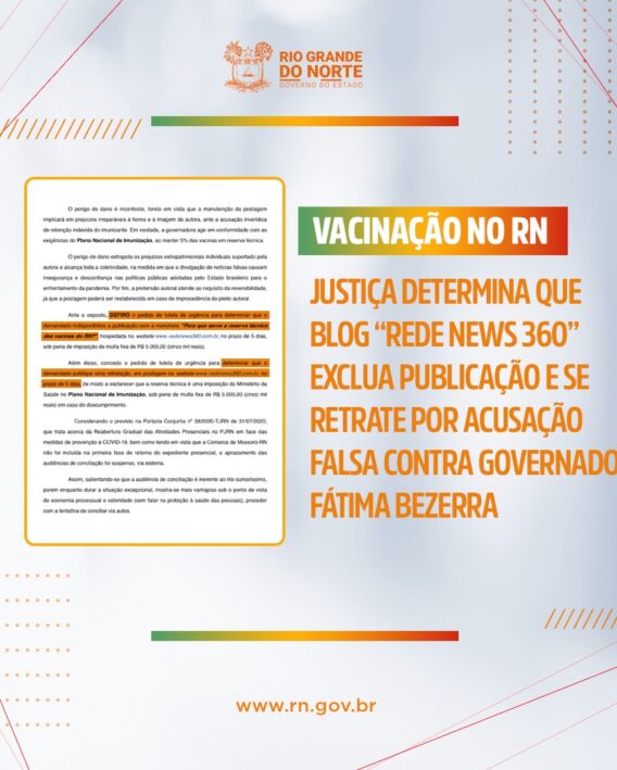 Justiça de Mossoró determina que blogueiro retire do ar notícia falsa sobre vacinação no RN