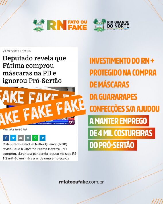 Deputado revela que Fátima comprou máscaras na PB e ignorou Pró-Sertão