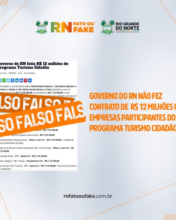 Não existe nenhuma contratação de R$ 12 milhões do Programa Turismo Cidadão