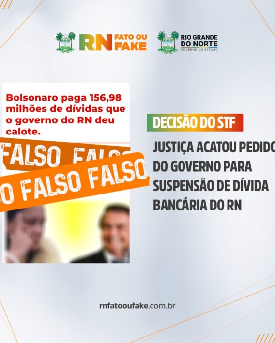 Dívida bancária do RN com a União foi suspensa em abril de 2020 pelo STF