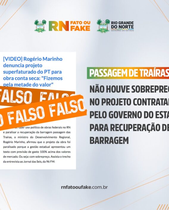 Não houve sobrepreço no projeto contratado pelo Governo do Estado para recuperação da Barragem de Passagem de Traíras