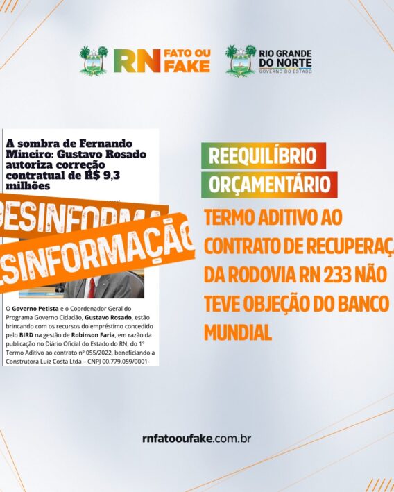 Termo aditivo ao contrato de recuperação da rodovia RN 233 recebeu a não objeção do Banco Mundial