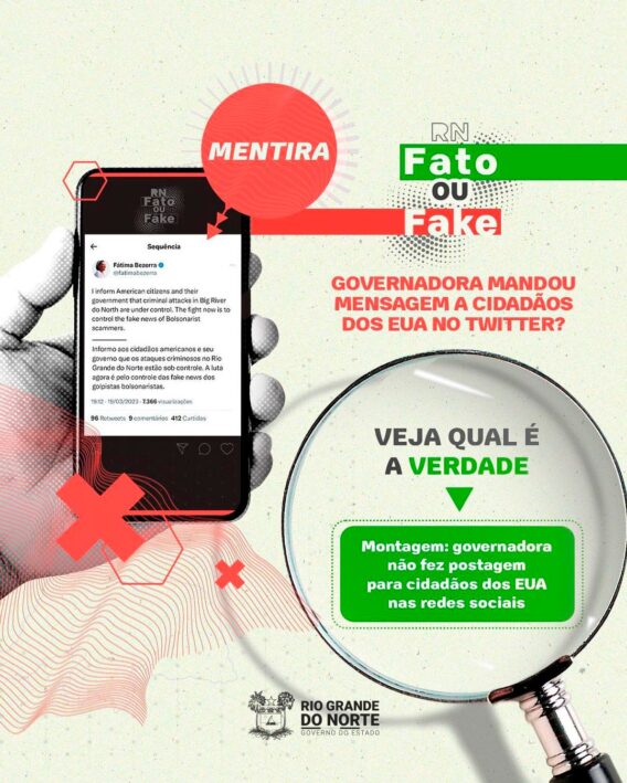 Post com mensagem da governadora do RN para cidadãos dos EUA é falso