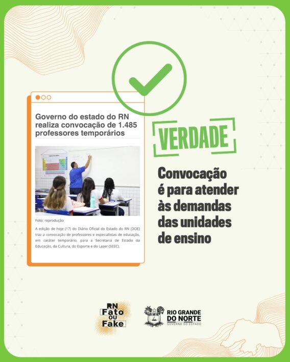 Governo do RN convoca professores temporários