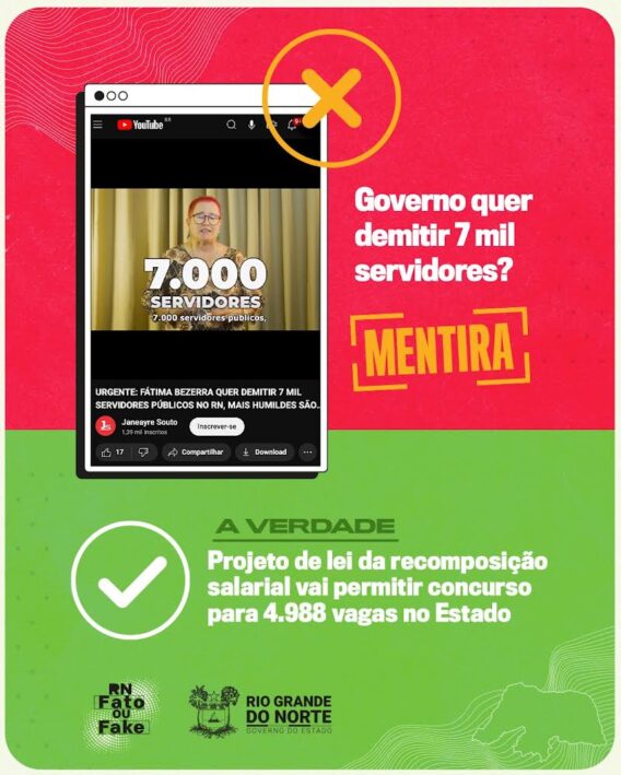 É falsa notícia que diz que o Governo do RN quer demitir 7 mil servidores