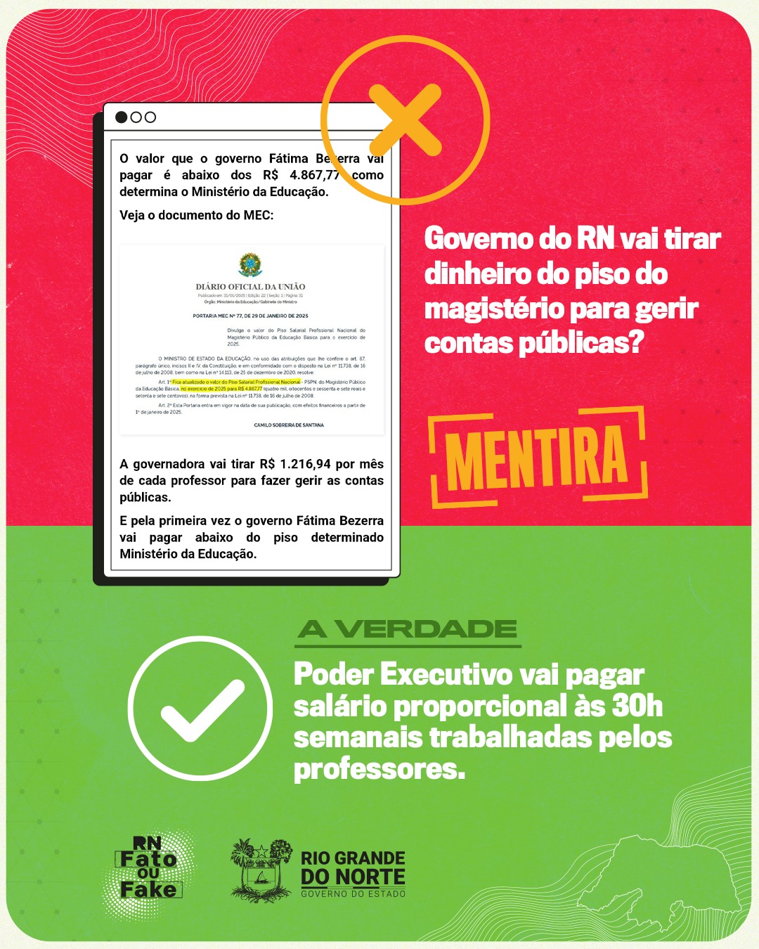 Governo do RN não vai tirar dinheiro do piso dos professores para dar outro uso