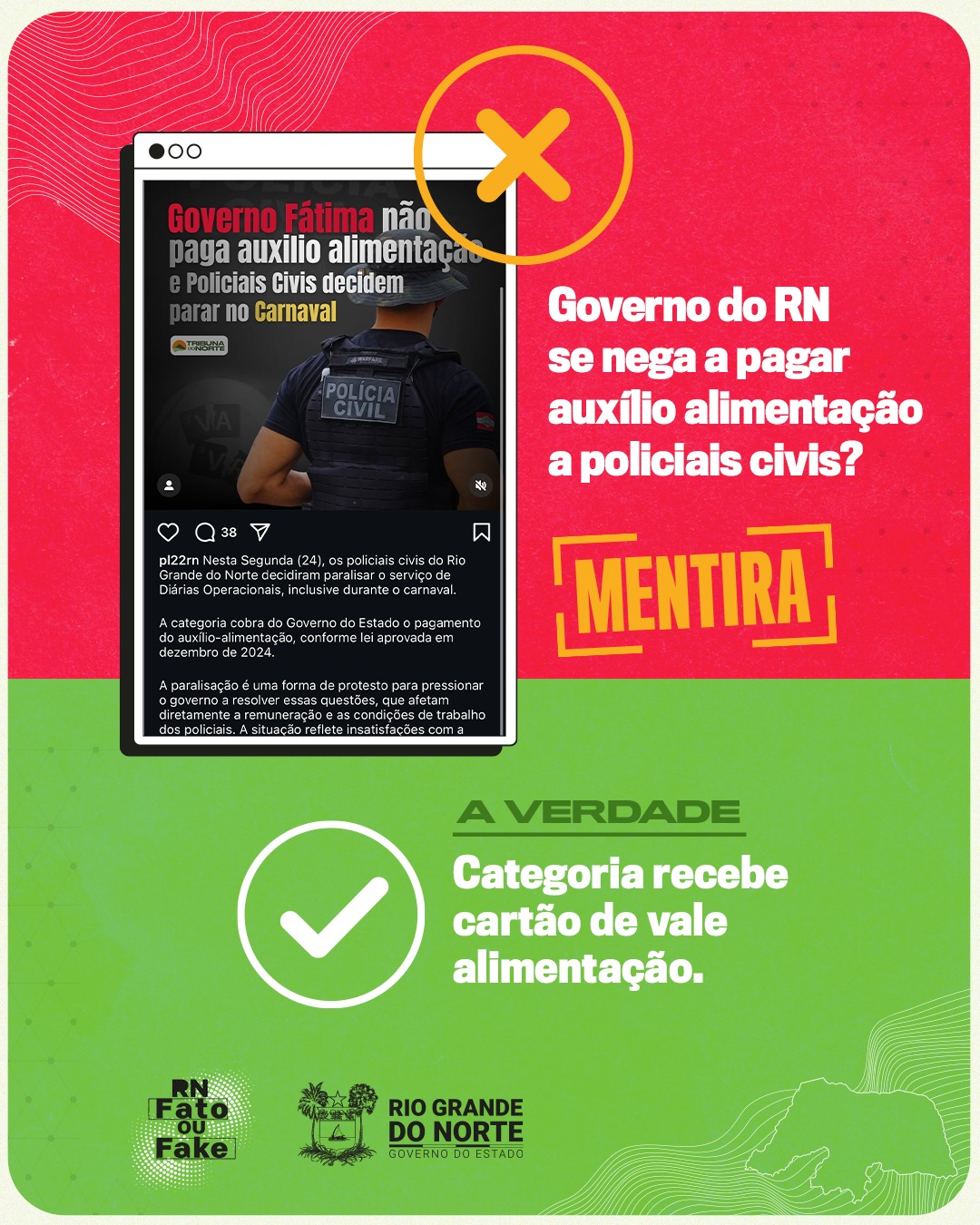 É falso que Governo do RN não paga auxílio alimentação a policiais civis