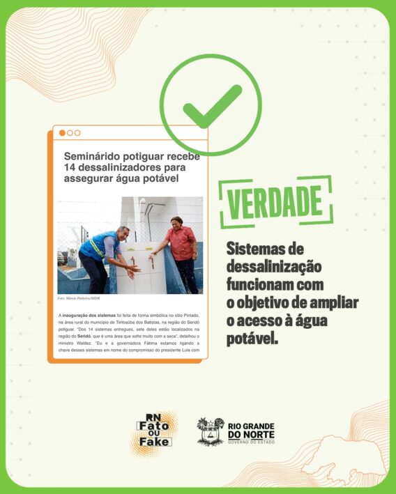 Parceria do Governo do RN com Governo Federal garante 14 dessalinizadores para assegurar água potável ao semiárido