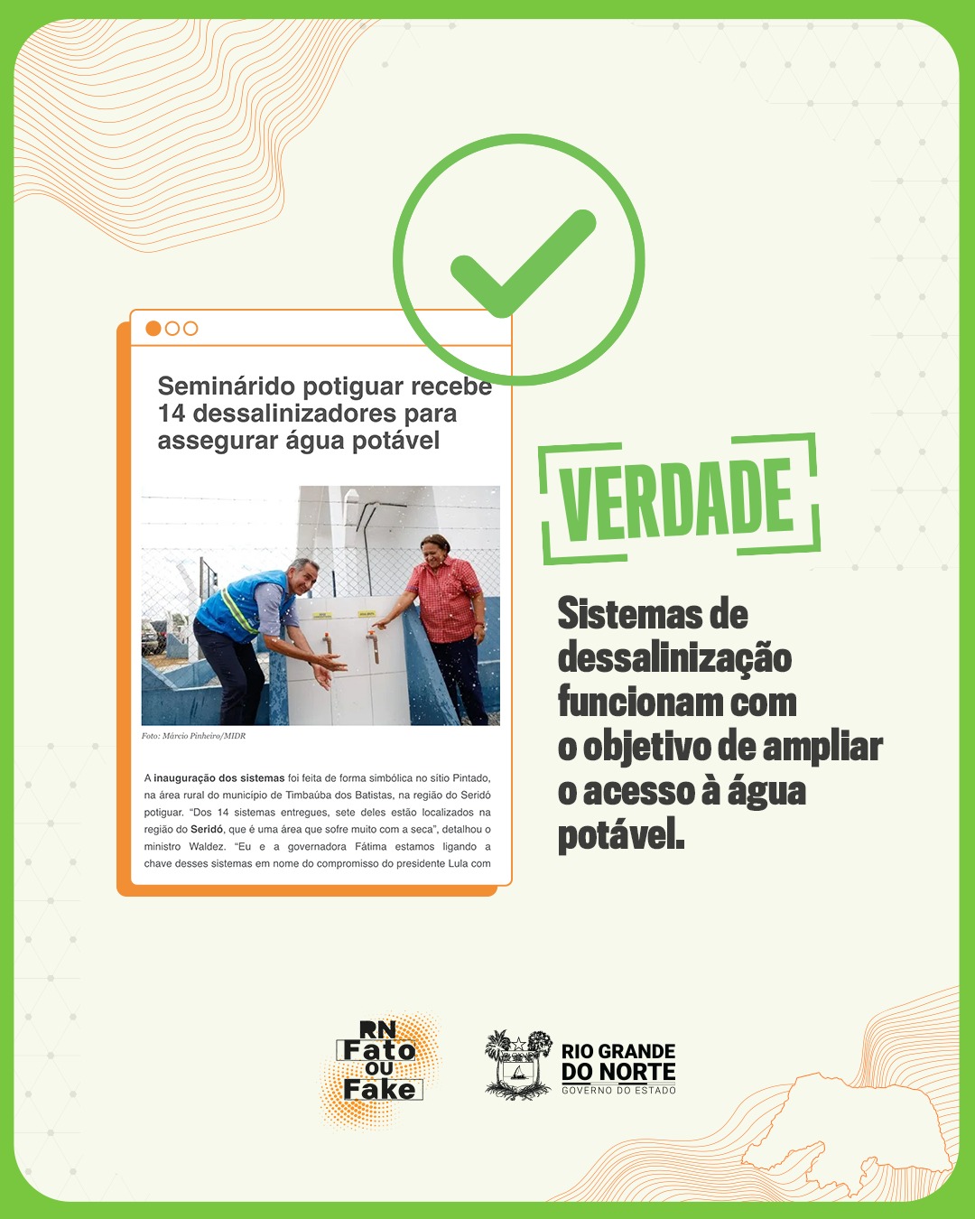 Parceria do Governo do RN com Governo Federal garante 14 dessalinizadores para assegurar água potável ao semiárido