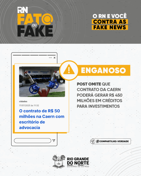 Post omite que contrato da Caern poderá gerar R$ 450 milhões em créditos para investimentos