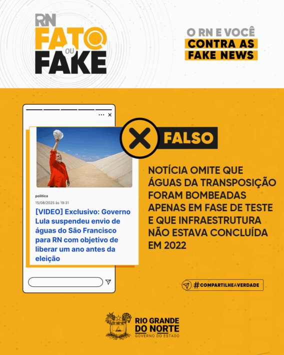 Notícia omite que águas da transposição foram bombeadas apenas em fase de teste e que infraestrutura não estava concluída em 2022