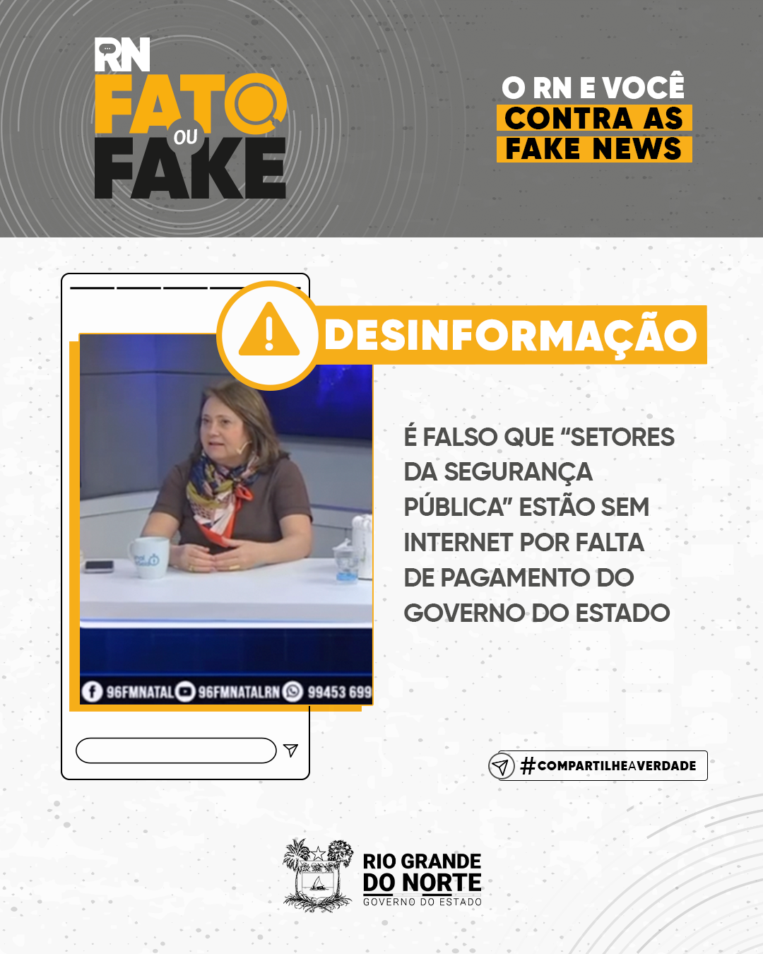 É falso que “setores da segurança pública” estão sem internet por falta de pagamento do Governo do Estado