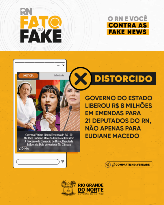 Governo do Estado liberou R$ 8 milhões em emendas para 21 deputados do RN, não apenas para Eudiane Macedo