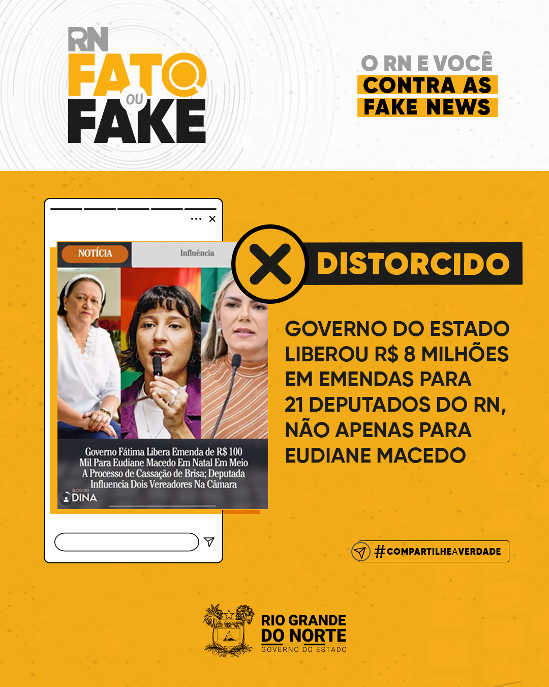 Governo do Estado liberou R$ 8 milhões em emendas para 21 deputados do RN, não apenas para Eudiane Macedo