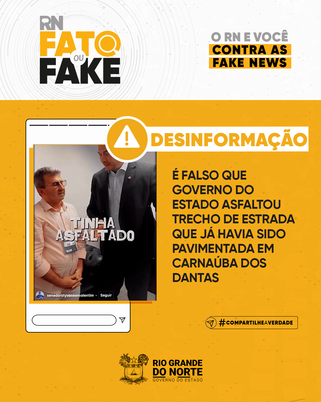 É falso que Governo do Estado asfaltou trecho de estrada que já havia sido pavimentada em Carnaúba dos Dantas