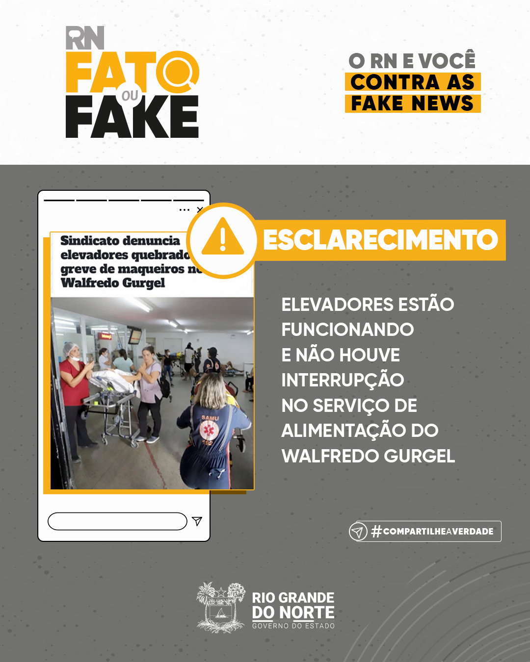 Elevadores estão funcionando e não houve interrupção no serviço de alimentação do Walfredo Gurgel