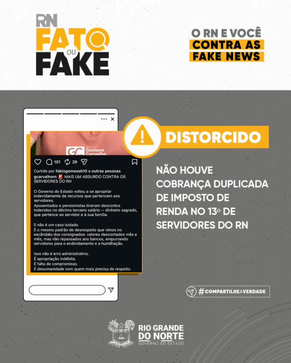 Não houve cobrança duplicada de Imposto de Renda no 13º de servidores do RN