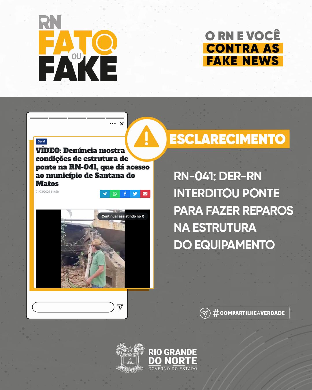 RN-041: DER-RN interditou ponte para fazer reparos na estrutura do equipamento