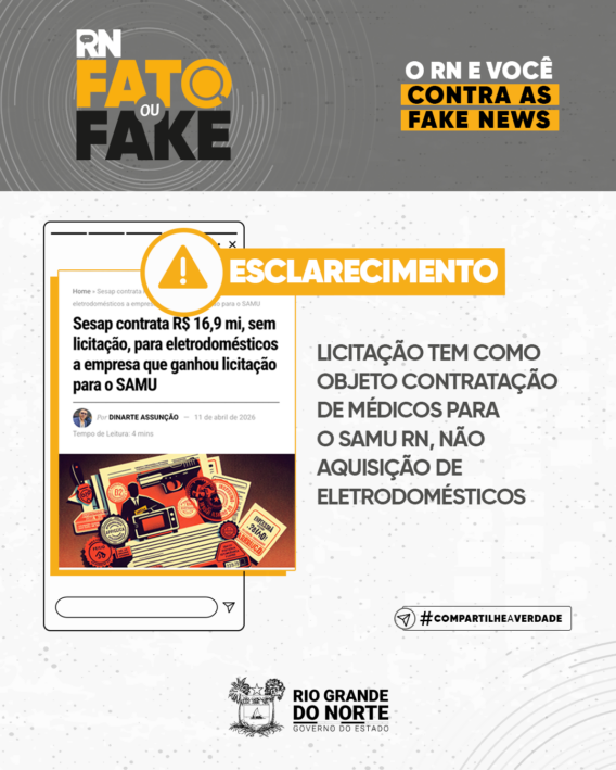 Licitação tem como objeto contratação de médicos para o SAMU RN, não aquisição de eletrodomésticos