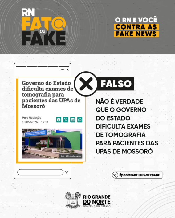 Não é verdade que o Governo do Estado dificulta exames de tomografia para pacientes das UPAs de Mossoró