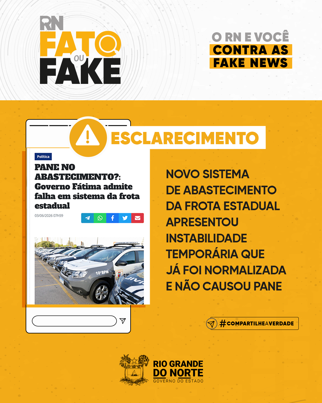 Novo sistema de abastecimento da frota estadual apresentou instabilidade temporária que já foi normalizada e não causou pane