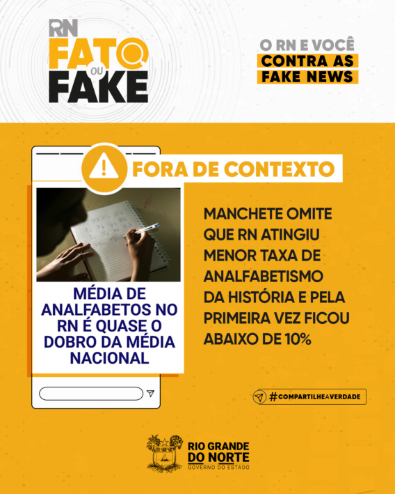 Manchete omite que RN atingiu menor taxa de analfabetismo da história e pela primeira vez ficou abaixo de 10%