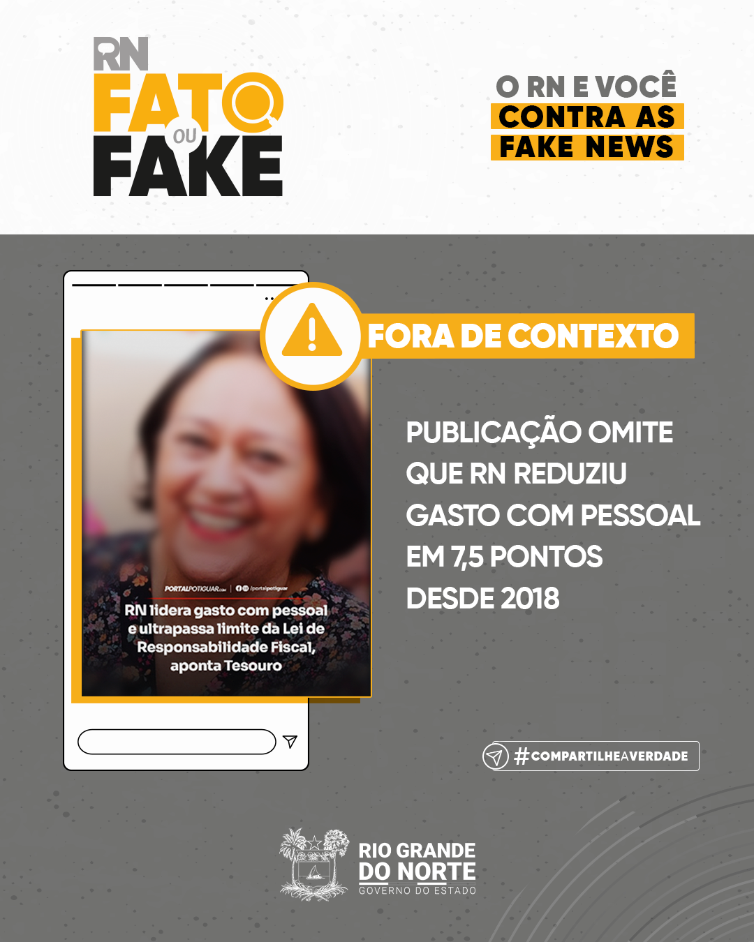 Publicação omite que RN reduziu gasto com pessoal em 7,5 pontos desde 2018